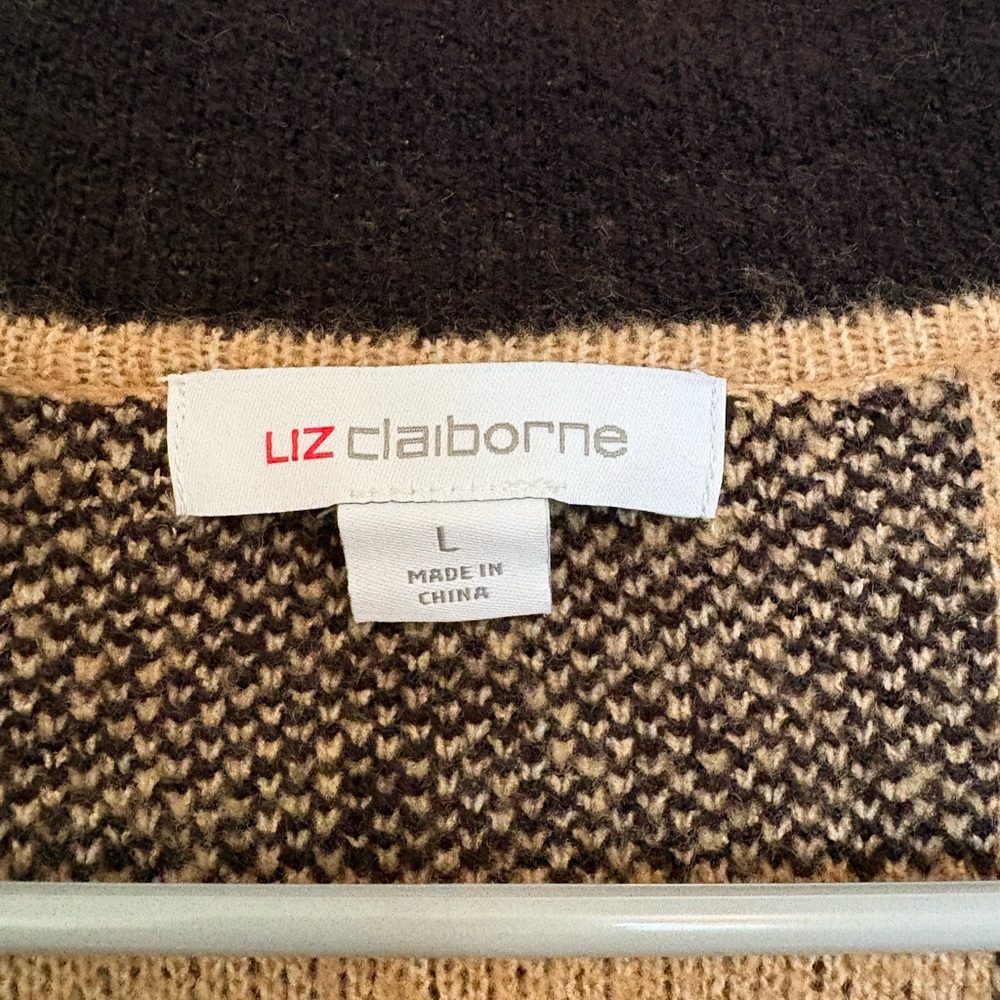 NWOT Liz Claiborne Black and Tan Knit Plaid Sweater Coat Women’s Size Large - Picture 4 of 4